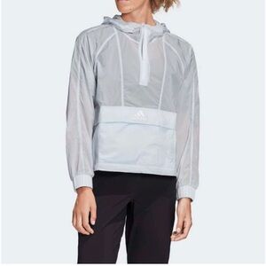 adidas Semi-Sheer Hooded Pullover in Light Gray windbreaker size m